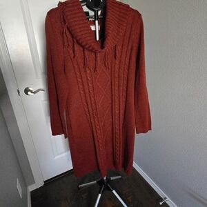 Cozy Cable Knit Sweater Dress in Rust